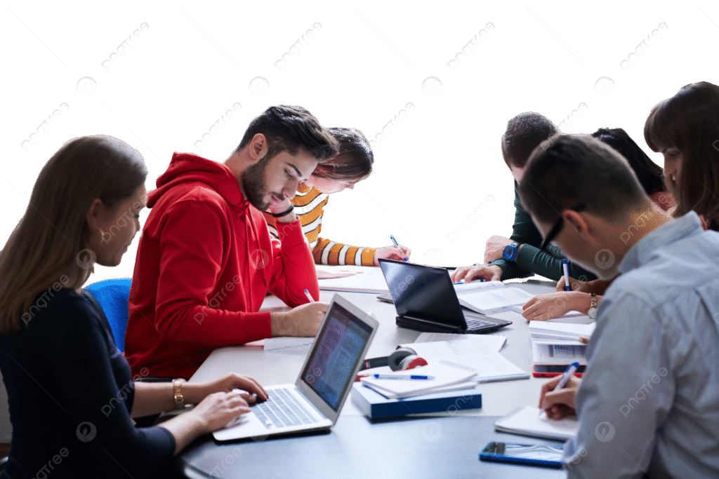 Team of students discussing semester project ideas.